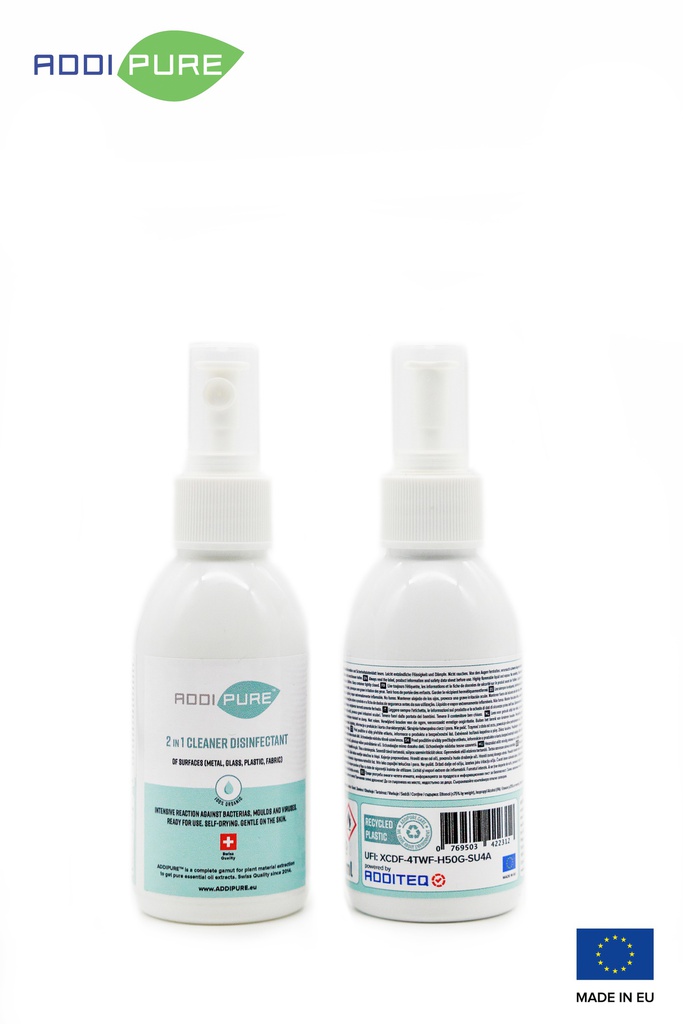 ADDIPURE 2in1 Cleaner Disinfectant, organic, 150 ml bottle with spray head