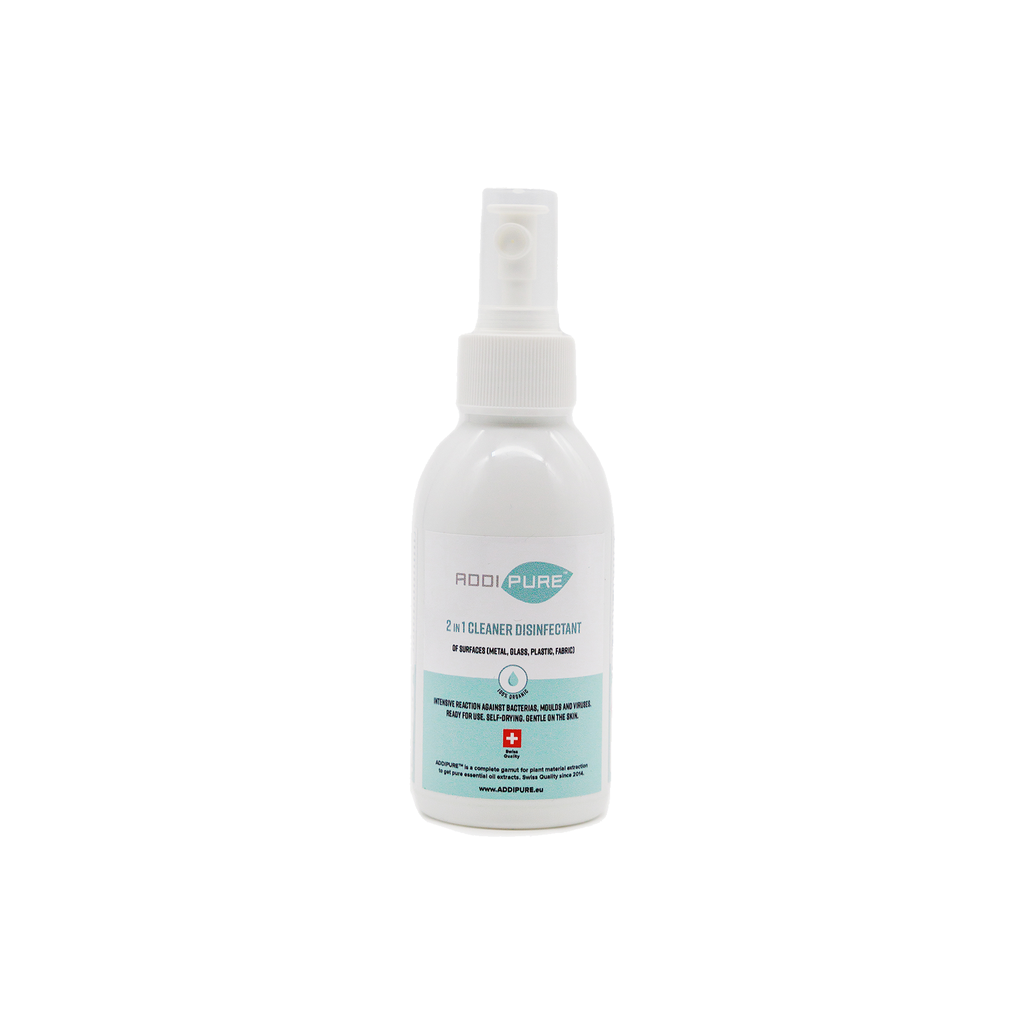 ADDIPURE 2in1 Cleaner Disinfectant, 150ml bottiglia rotonda con vaporizzatore. Azione efficace e rapida contro batteri, germi, virus e muffe.