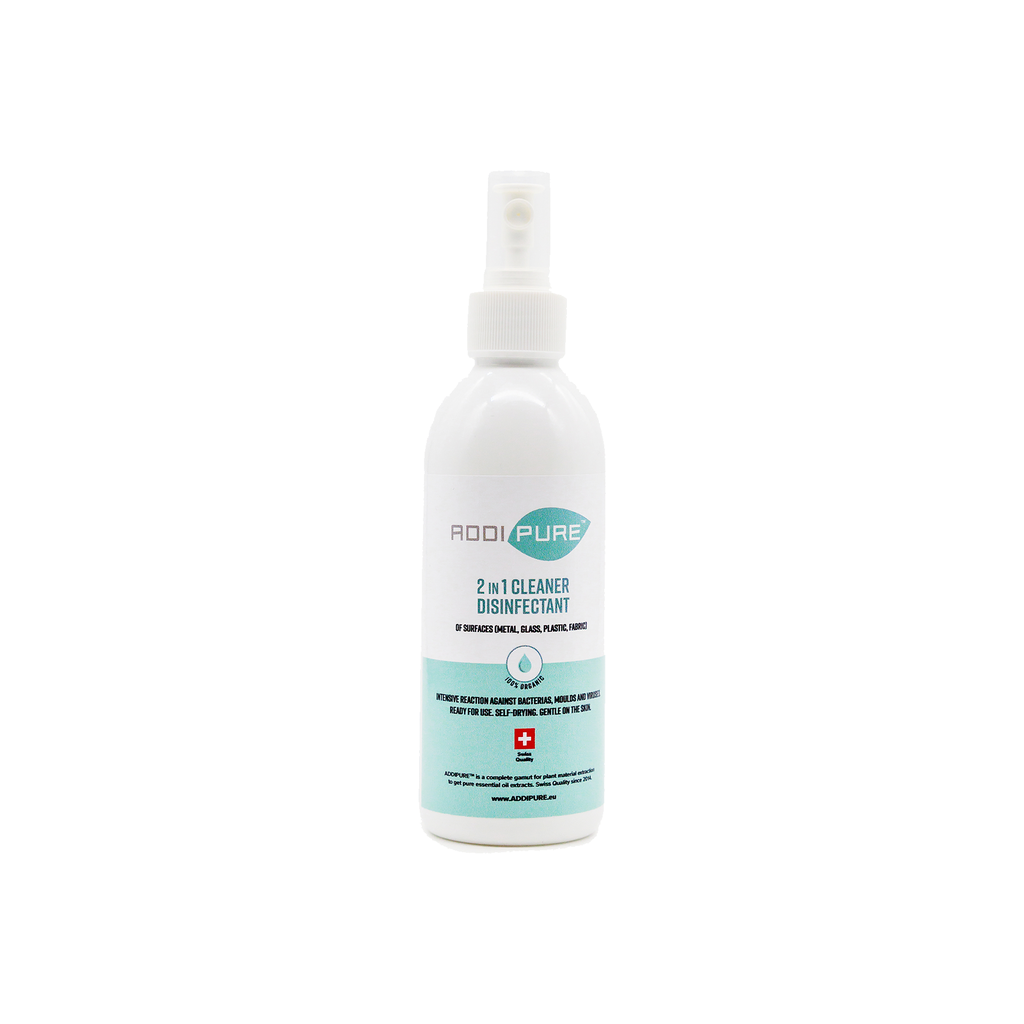 ADDIPURE 2in1 Cleaner Disinfectant, flacon cylindrique 300 ml avec vaporisateur. Effet bactéricide, antimicrobien, virucide et fongicide intensif et rapide. 