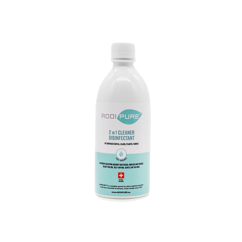 ADDIPURE 2in1 Cleaner Disinfectant, organic, 500 ml bottle as a refill pack. Suitable for cleaning and disinfection of surfaces: metal, glass, plastic, fabric.